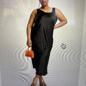 ASOS DESIGN Curve scoop neck midi satin slip dress in black (size 14)